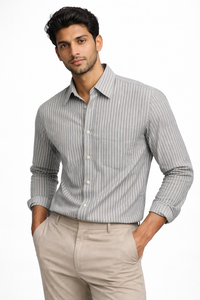 VERSE Grey Pinstripe Cotton Shirt