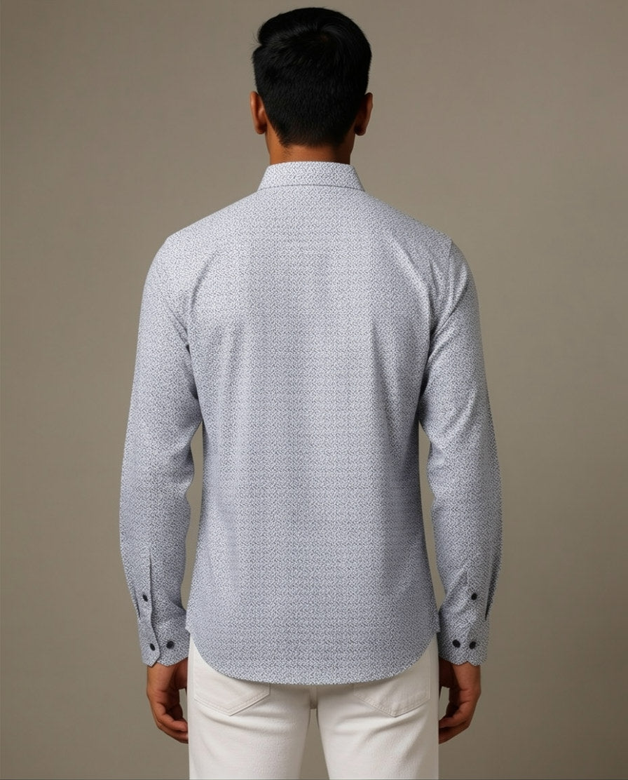 Ice Blue Micro Print Cotton Shirt