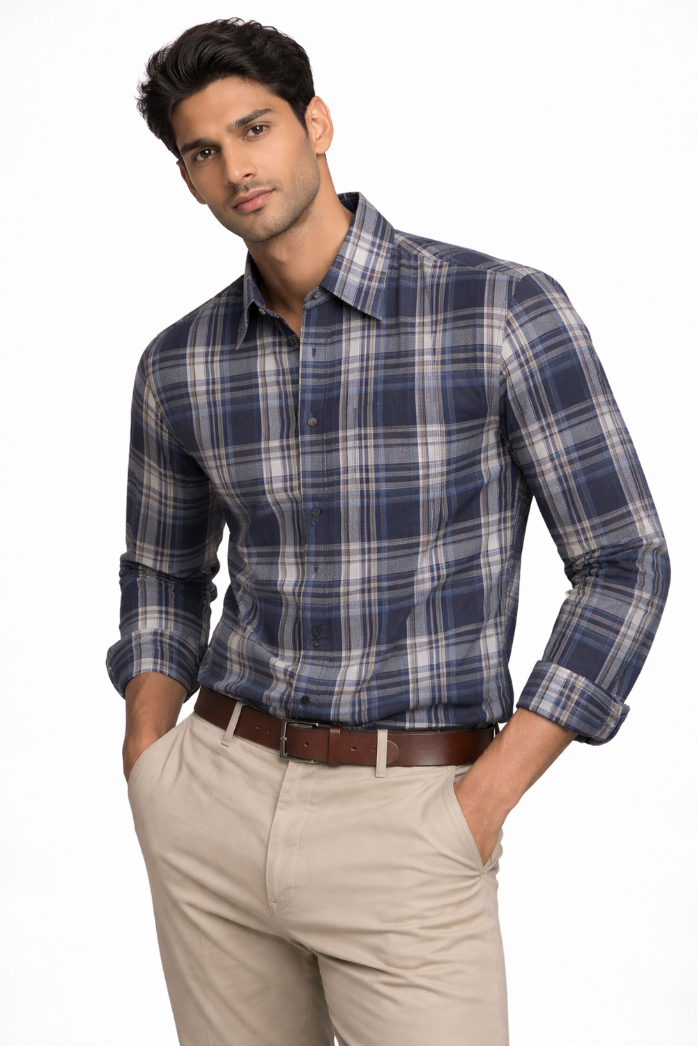 VERSE Blue Plaid Cotton Shirt