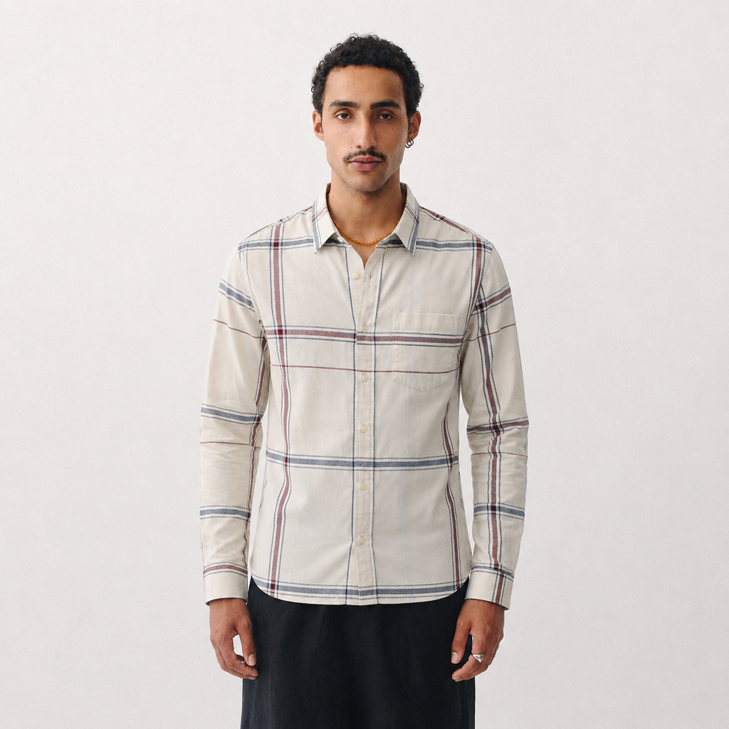 Beige Multi-Check Cotton Shirt