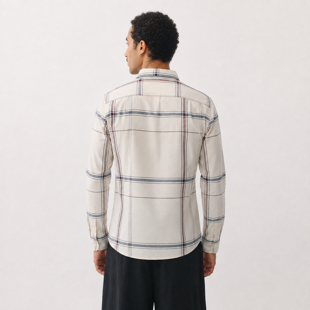 Beige Multi-Check Cotton Shirt