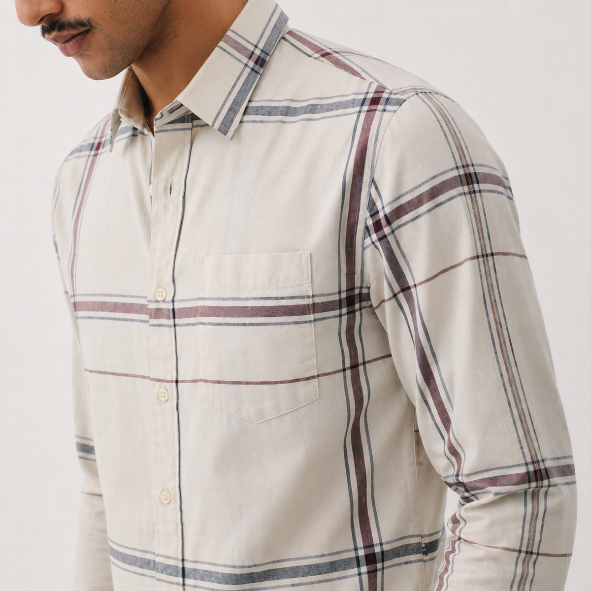Beige Multi-Check Cotton Shirt