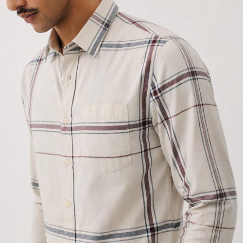 Beige Multi-Check Cotton Shirt