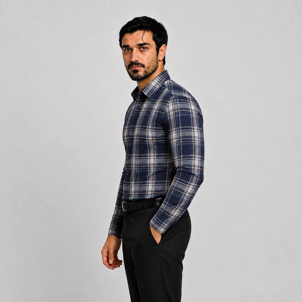 Blue Plaid Cotton Shirt