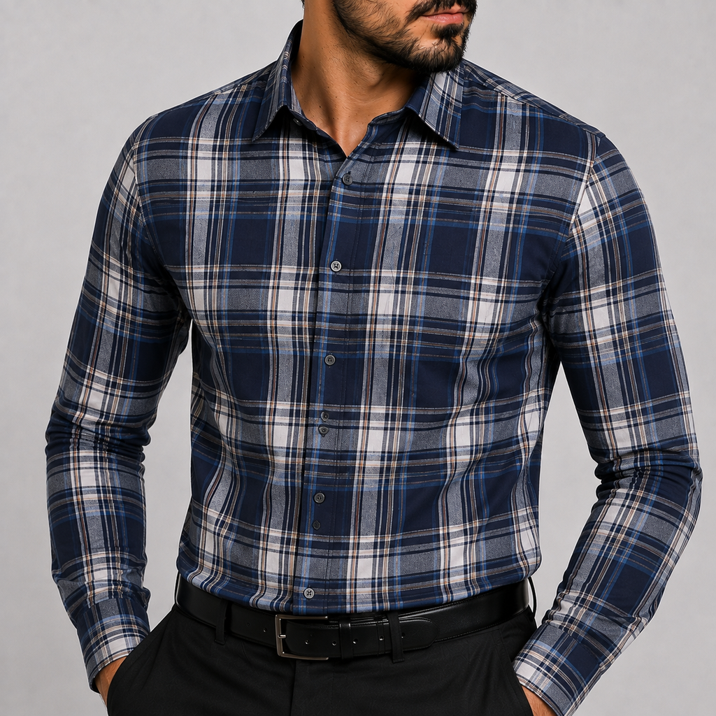Blue Plaid Cotton Shirt