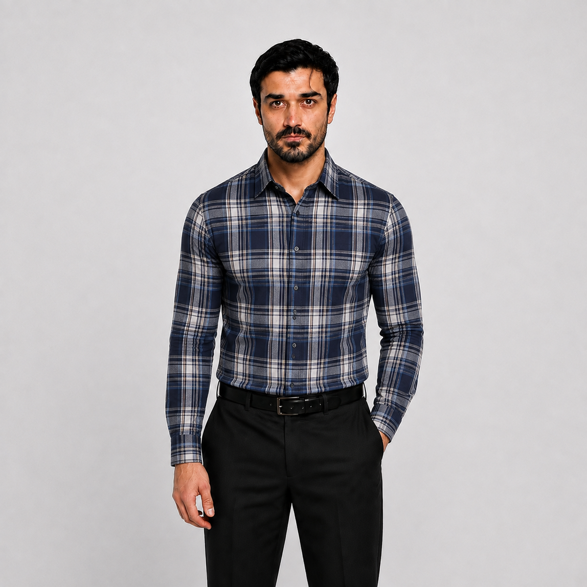 Blue Plaid Cotton Shirt