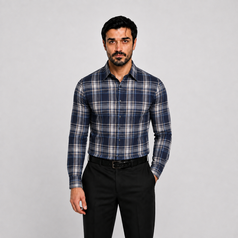 Blue Plaid Cotton Shirt