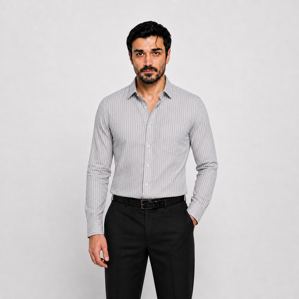 Grey Pinstripe Cotton Shirt