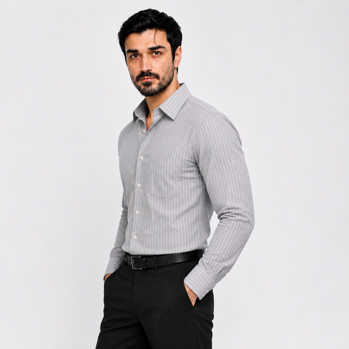 Grey Pinstripe Cotton Shirt
