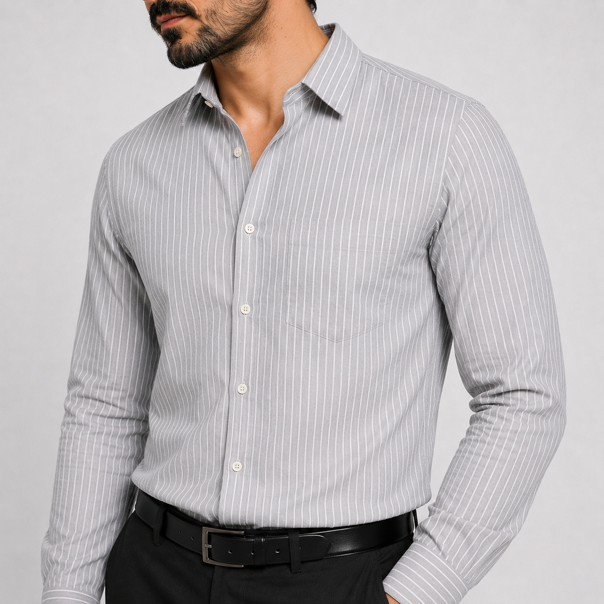 Grey Pinstripe Cotton Shirt