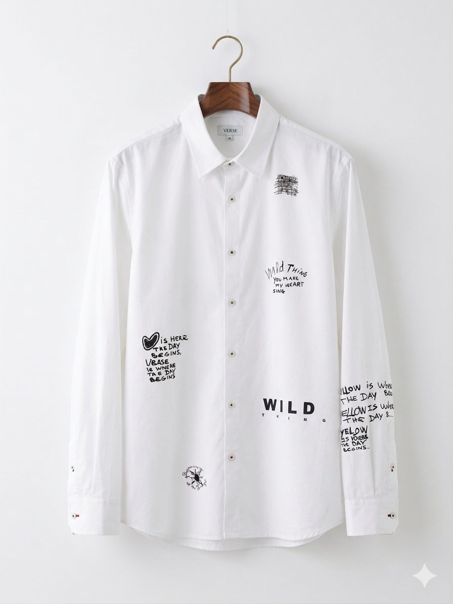 Verse Script White Cotton Shirt