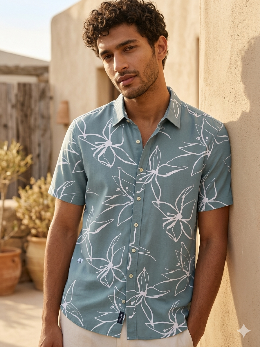 VERSE Midnight Floral Cotton linen Shirt