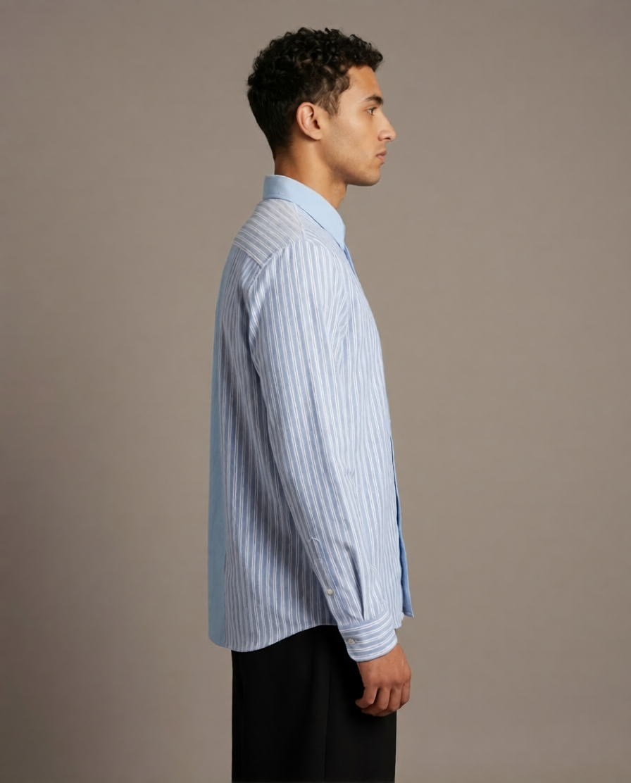 Blue Stripe Cotton Stretch Shirt