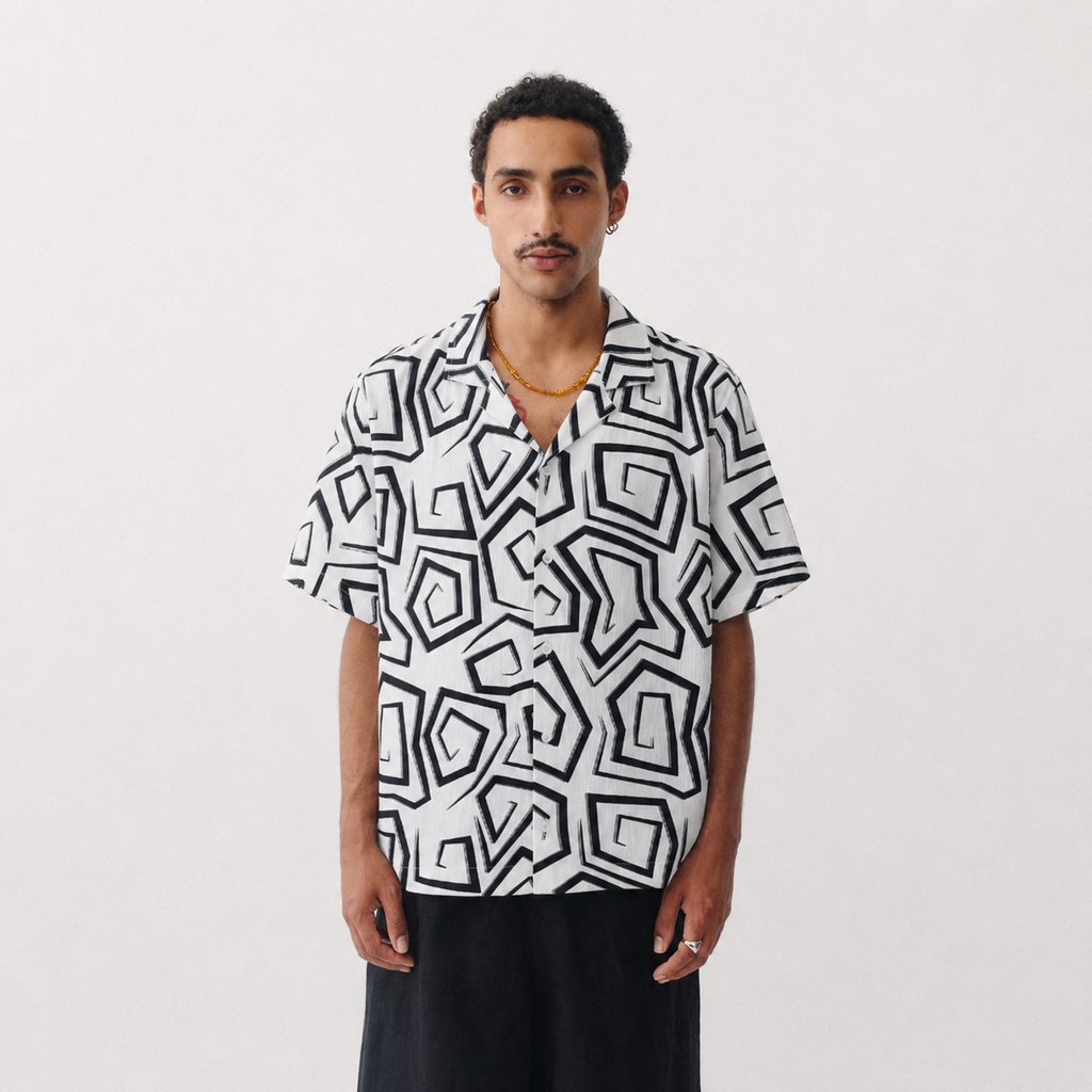 Monochrome Maze Resort Shirt