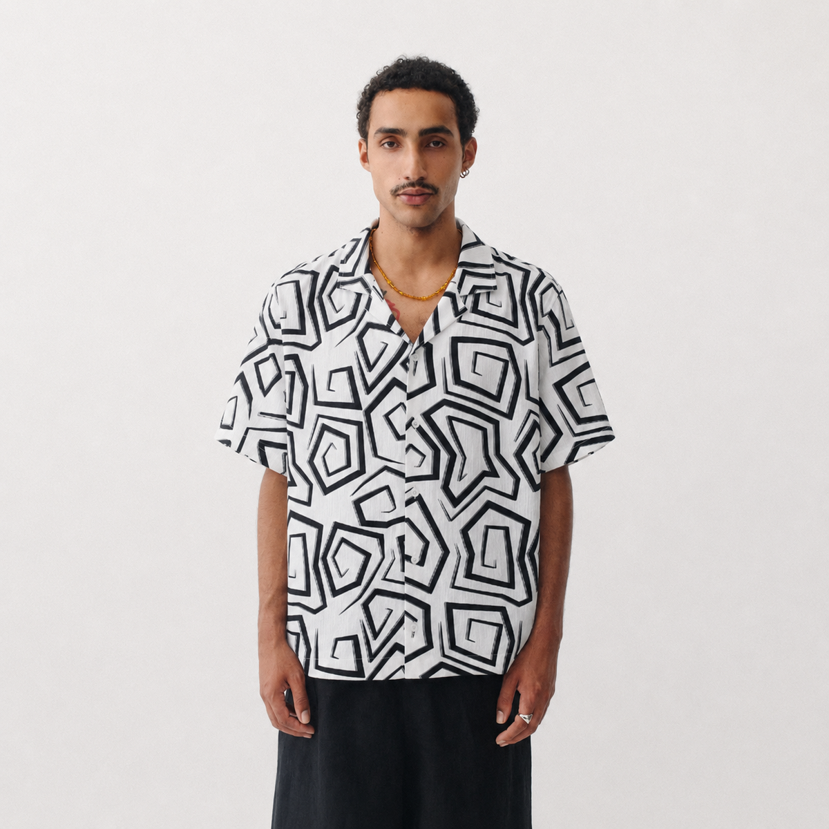Monochrome Maze Resort Shirt