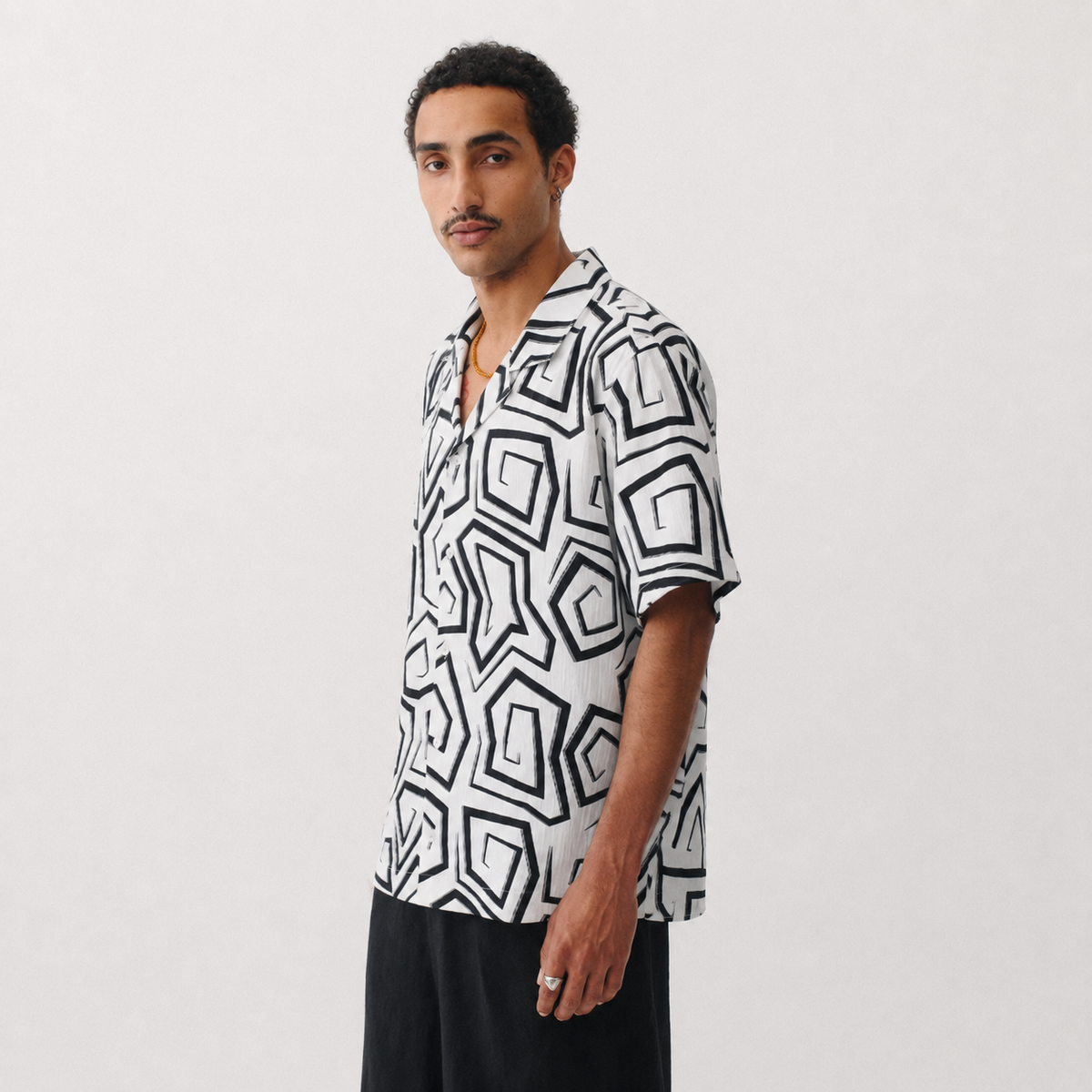 Monochrome Maze Resort Shirt