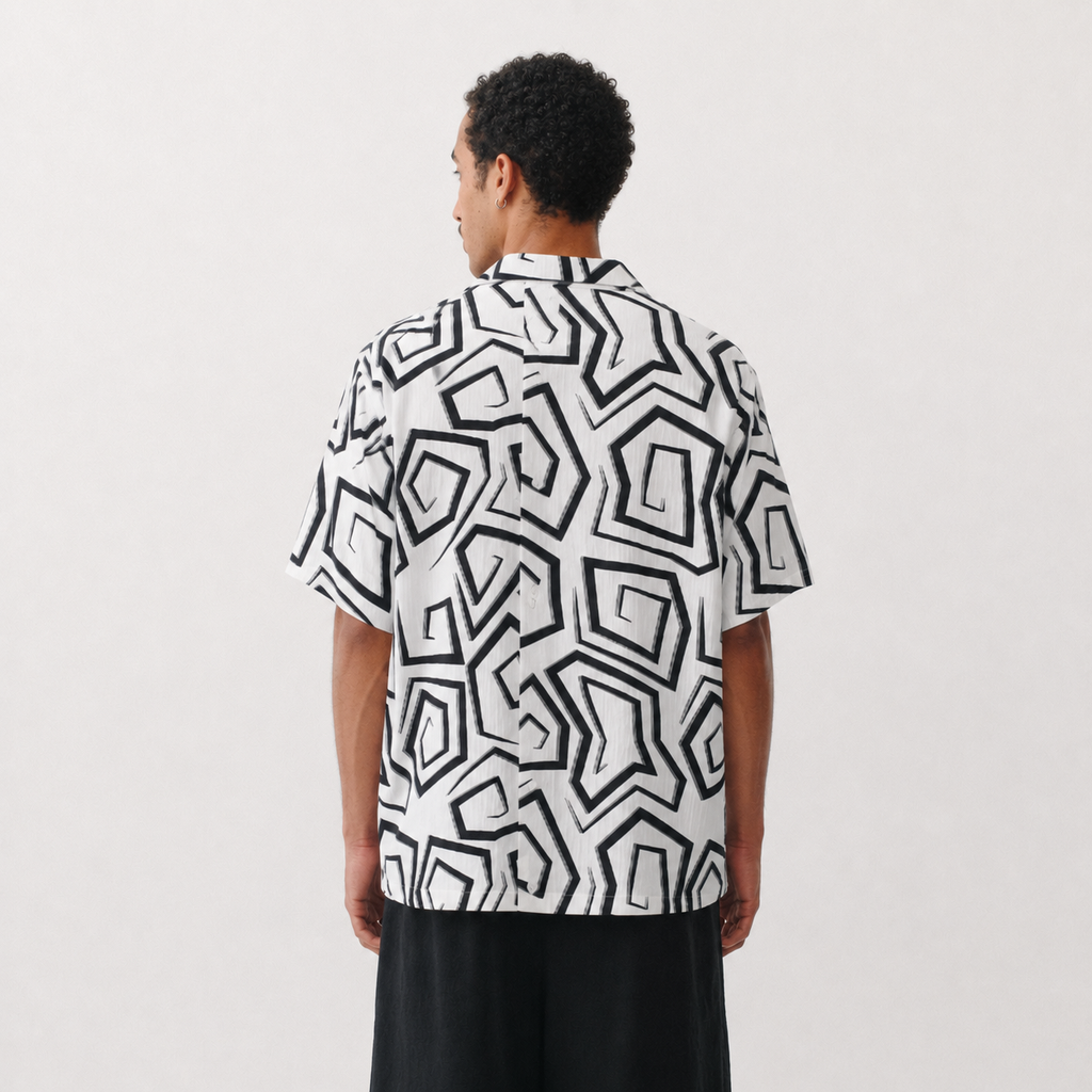 Monochrome Maze Resort Shirt