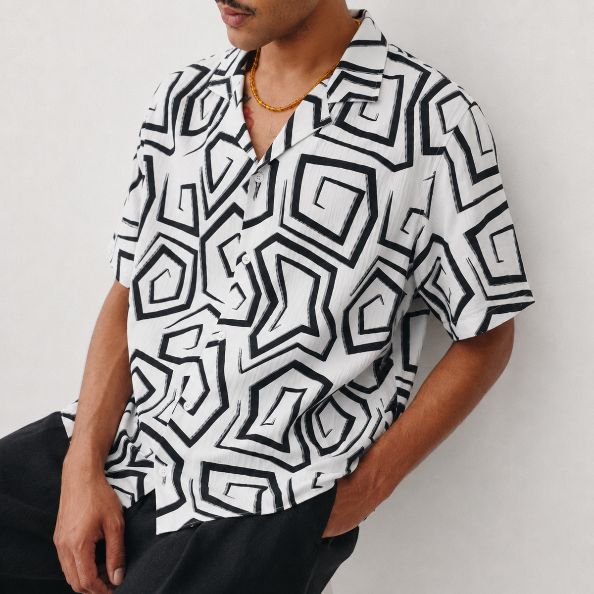 Monochrome Maze Resort Shirt