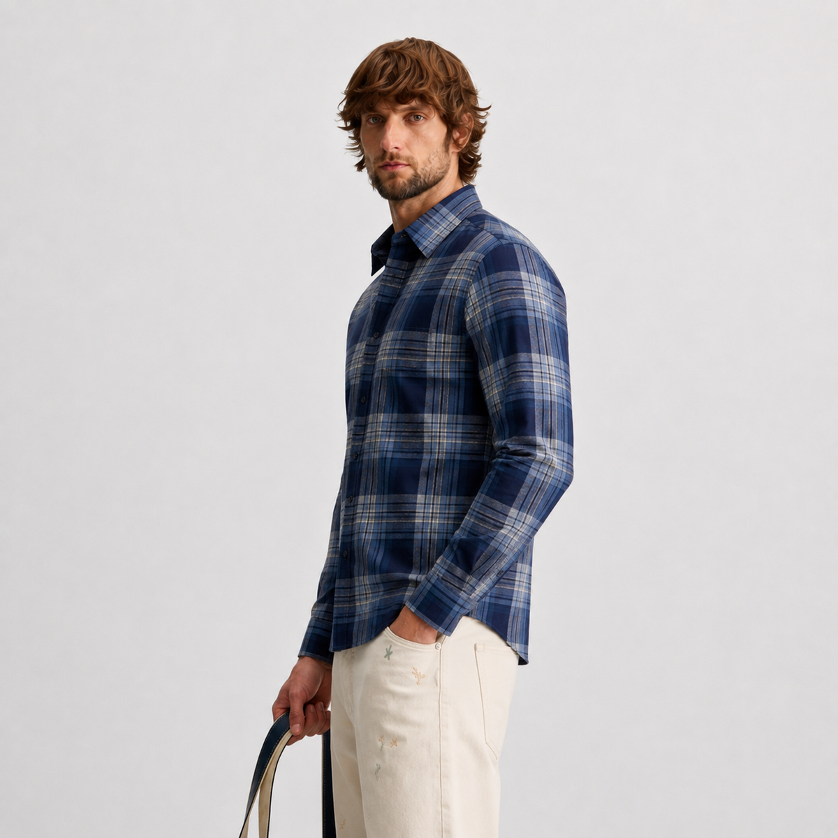 Navy Checked Cotton Shirt