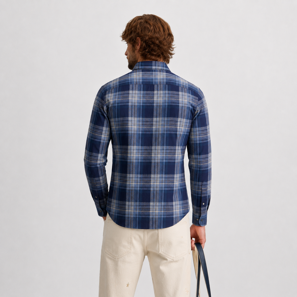 Navy Checked Cotton Shirt
