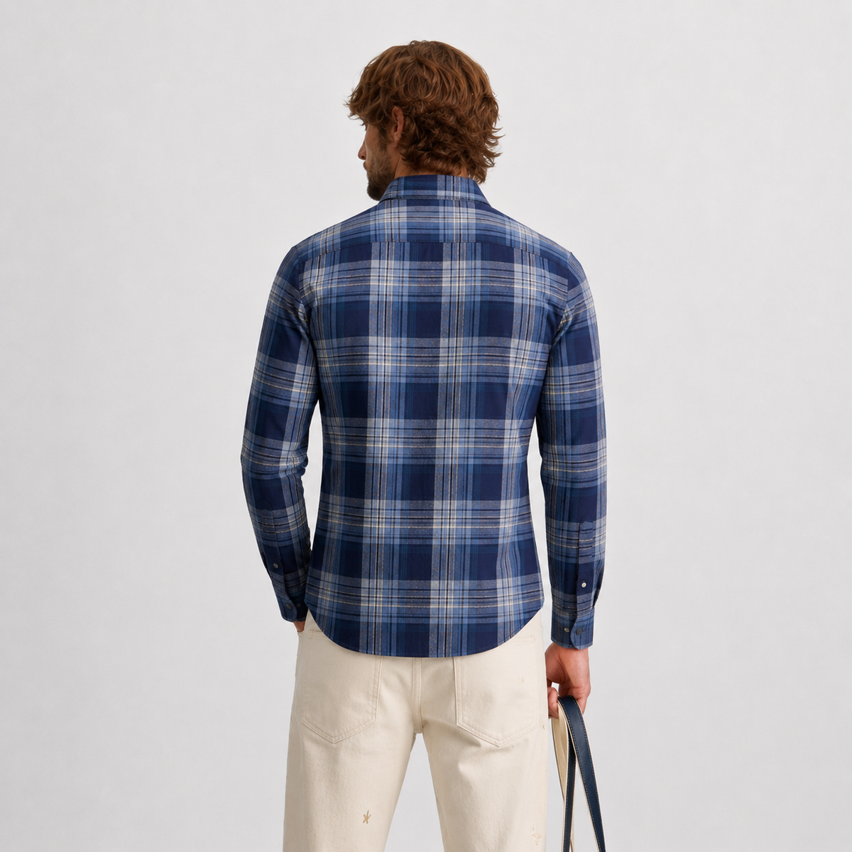 Navy Checked Cotton Shirt