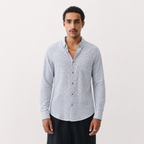 White & Navy Crest Print Cotton Shirt