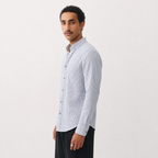 White & Navy Crest Print Cotton Shirt
