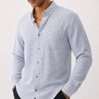White & Navy Crest Print Cotton Shirt