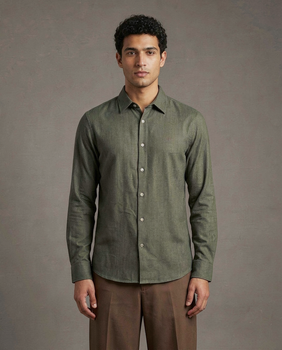 Olive Green  Cotton Stretch Shirt