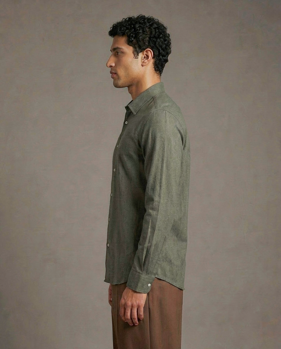 Olive Green  Cotton Stretch Shirt